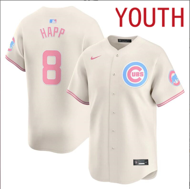 Youth Chicago Cubs 8 Happ cream 2024 Nike MLB jersey